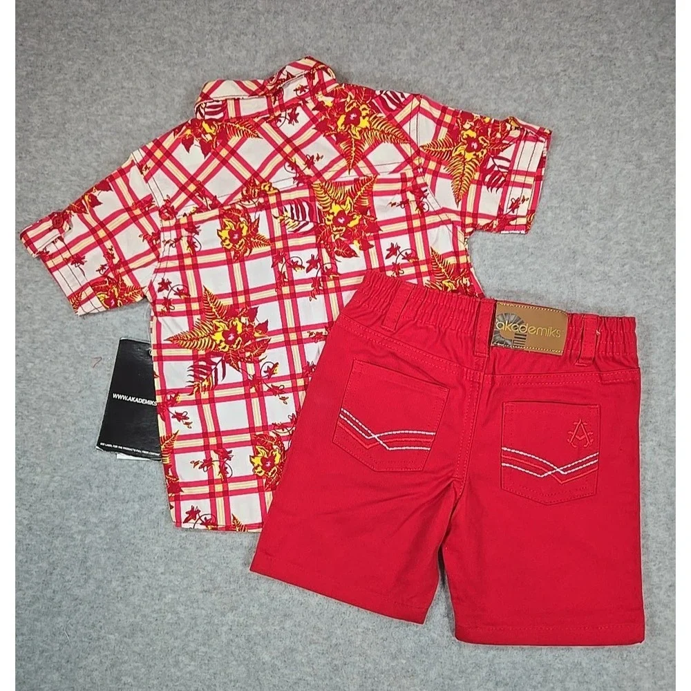 Akademiks Boys Size 18 month Outfit Button‎ Up Shirt Shorts Set Floral Print NWT